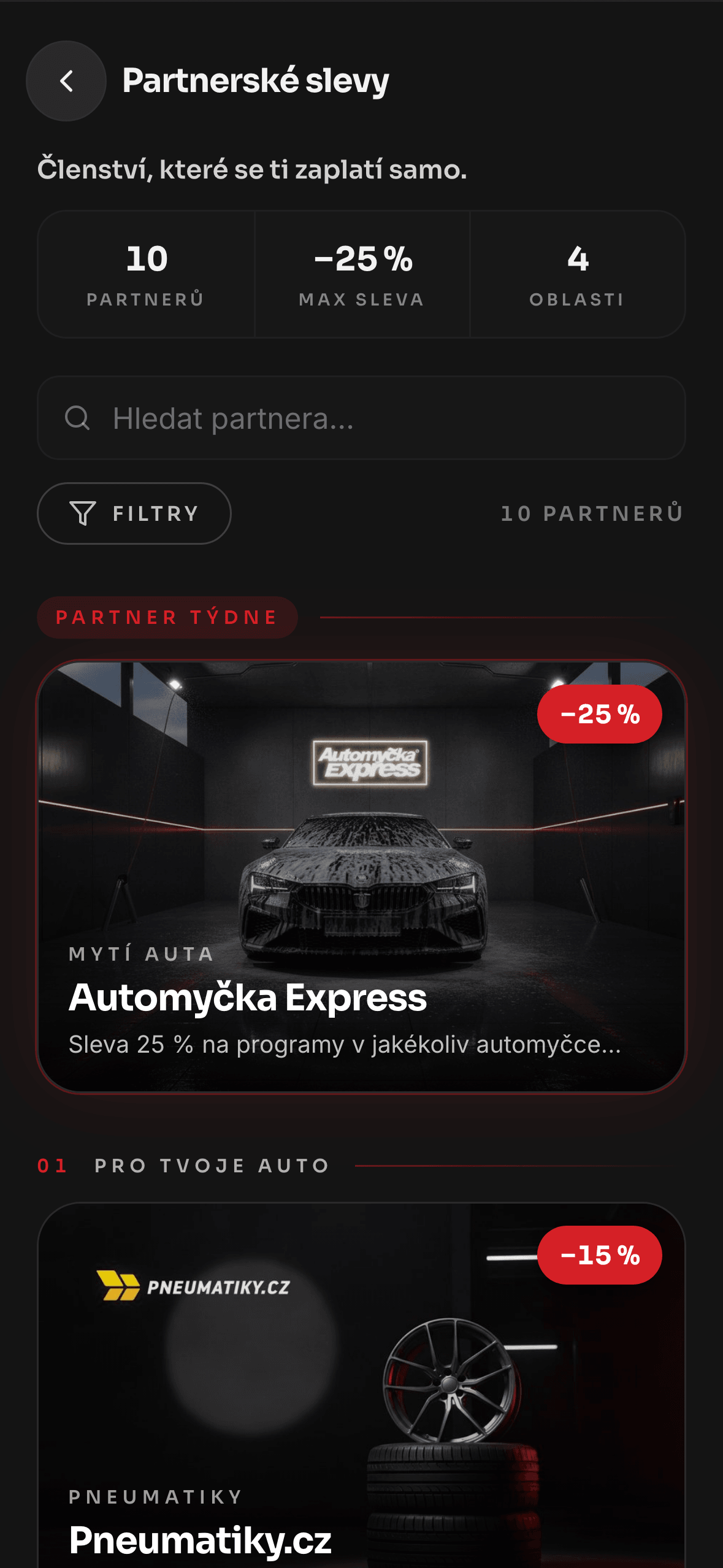 Partnerské slevy: partner týdne a členské slevy podle kategorií